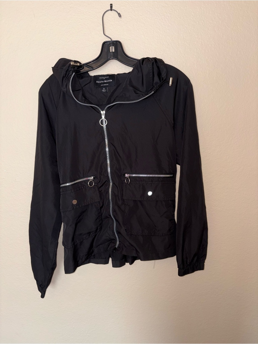 Haute Monde Black Hooded Utility Jacket with Zip & Snap Pockets